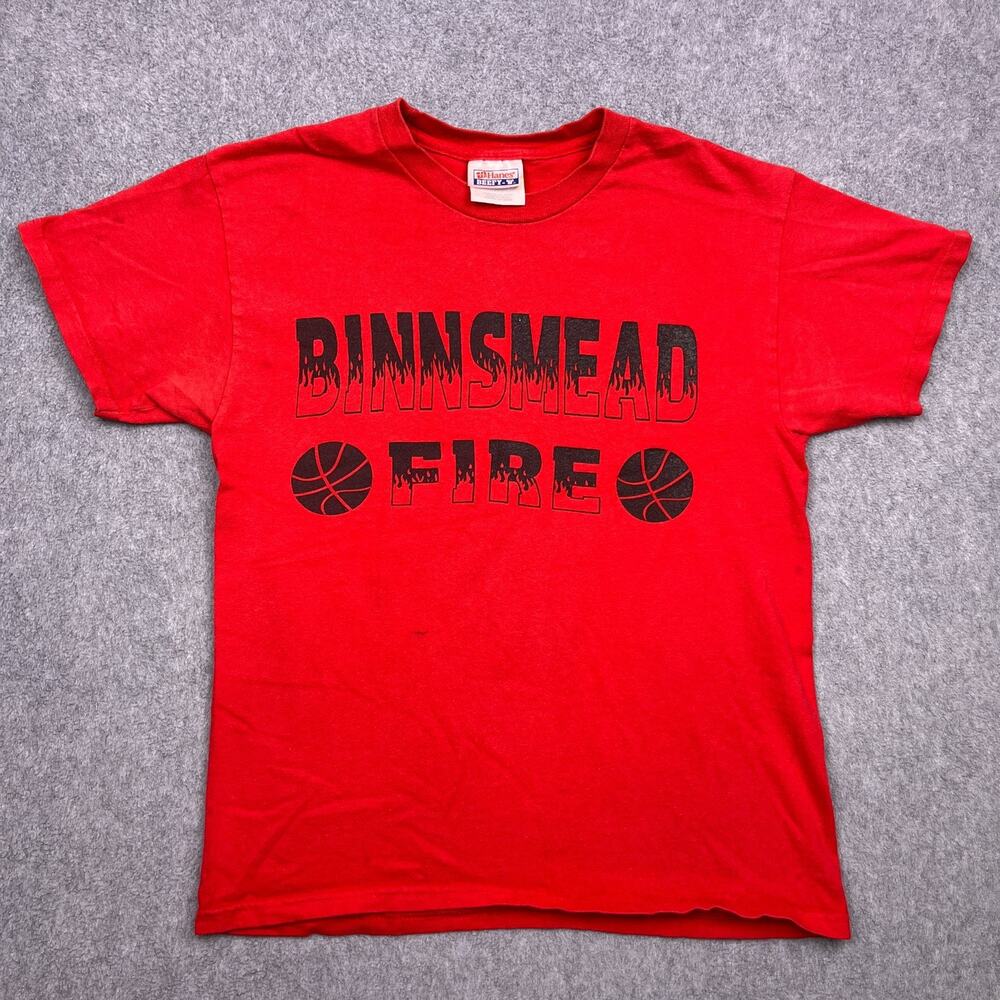 hanes beefy binnsmead fire‎ t-shirt red cotton short sleeve boys large